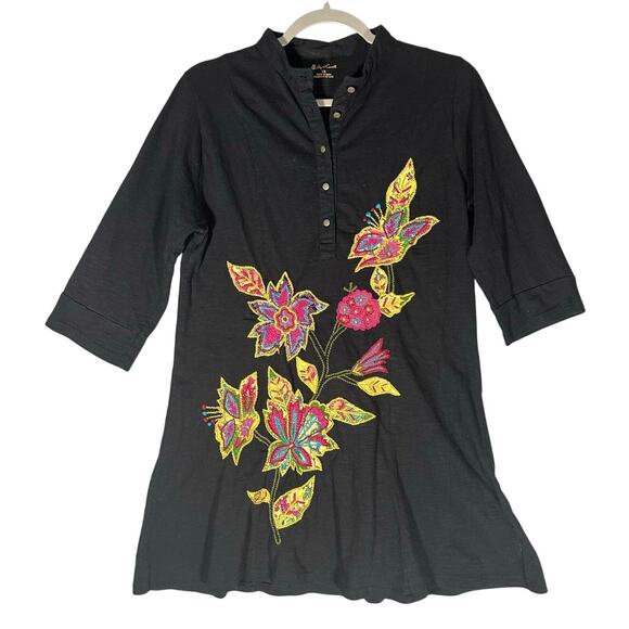 April Cornell Embroidered Tunic Top/Mini Dress Sz‎ XS Floral Butterflies Cotton - Picture 1 of 11
